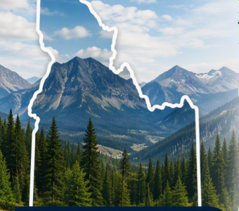image of an idaho map overlay on a pacific northwest skyline background